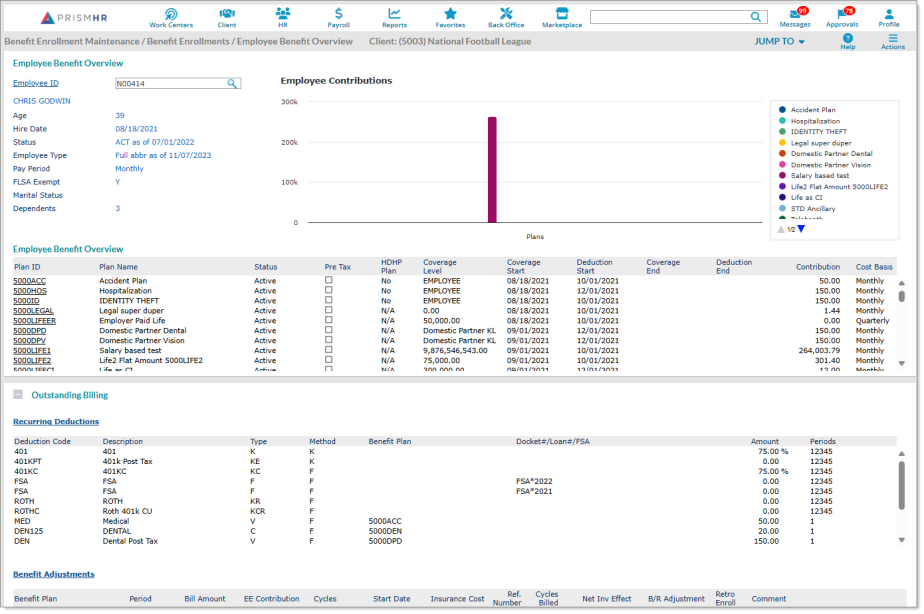 Displaying an Employee's Benefit Plans