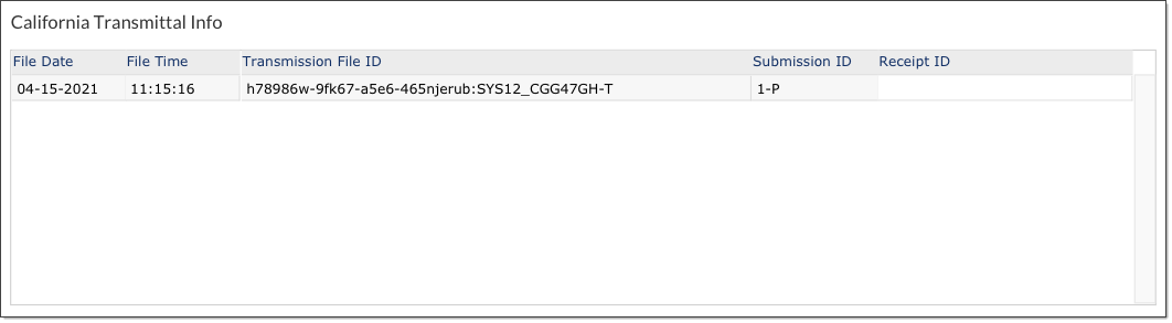California state transmission details, listed in a panel on the Form 1094-C form in PrismHR