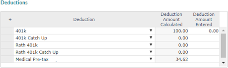 Deductions entered in the deduction grid