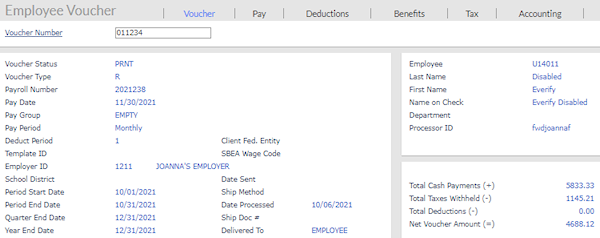employee voucher screen